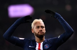 Paris Saint-Germain's Brazilian forward Neymar celebrates after scoring a goal during the French L1 football match between Paris Saint-Germain and AS Monaco at the Parc des Princes stadium in Paris on January 12, 2020.
