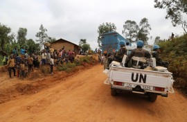 FILE: Moroccan soldiers from the UN mission in DRC (Monusco) ride in a vehicle as they patrol in the violence-torn Djugu territory, Ituri province, eastern DRCongo