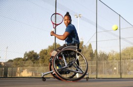 File:  Wheelchair tennis player Kgothatso Montjane. Phill Magakoe / AFP