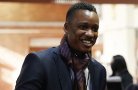 File: Duduzane Zuma, the son of former South African President Jacob Zuma, arrives ahead of his dad's corruption trial at the Pietermaritzburg High Court in Pietermaritzburg, South Africa, on May 26, 2021.
