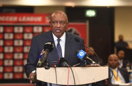 PSL chairman Dr Irvin Khoza addresses the media.