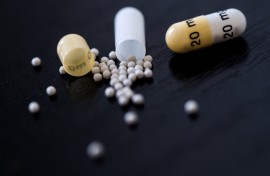 A picture taken on August 27, 2019 in Nantes, western France, shows pharmaceutical pill.
