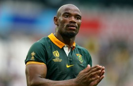 South Africa's Makazole Mapimpi applauds supporters following the Rugby World Cup 2023, Pool B match at the Matmut Atlantique Stadium, France. 