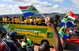 Fans waving at the Springboks while they kick off their trophy tour. GCIS