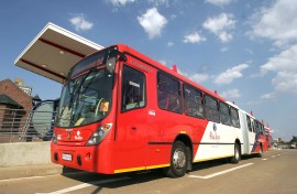 File: A Rea Vaya bus. AFP/Paballo Thekiso