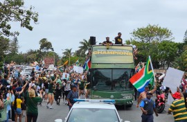 World champions, the Springboks have landed in East London, Eastern Cape where they will conclude their World Cup trophy tour