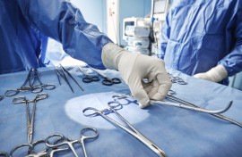 Surgical instruments in operating theatre.
