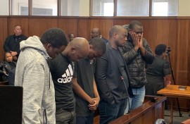 The five people accused of the murder of rapper AKA and celebrity Chef Tibz. eNCA/Dasen Thathiah