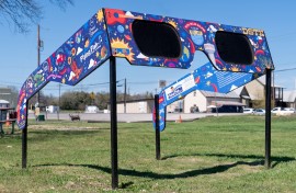 The City of Dripping Springs, Texas, prepares for the solar eclipse with a set of larger than life glasses. AFP/Suzanne Cordeiro