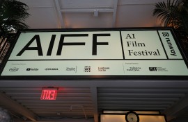  A view of signage during the 2024 AI Film Festival at Metrograph. Dia Dipasupil/Getty Images via AFP