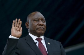 File: Cyril Ramaphosa takes the oath of office at his inauguration as South African President, at Loftus Versfeld stadium in Pretoria, on May 25, 2019.