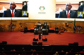 File: South African President Cyril Ramaphosa at the opening of Parliament in Cape Town, South Africa, 10 February 2022.