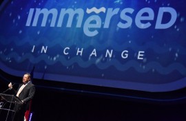 The president of Costa Rica, Rodrigo Chaves, speaks during the opening of the Immersed Change Ocean Protection Summit. AFP/Ezequiel Becerra