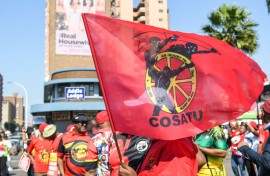 Members of Cosatu waving a flag. Darren Stewart/Gallo Images via Getty Images
