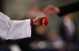 File: Glove illustration during the 2019 Karate 1 Premier League on November 29, 2019 at Madrid Arena in Madrid, Spain.