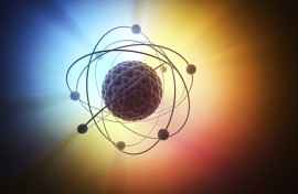 File: Nuclear power, nuclear reaction or nuclear energy, generating heat in a concept image of a nuclear atomic model.