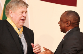 File: President Cyril Ramaphosa bestowed the Order of Baobab in Silver to William Smith in 2019. GCIS