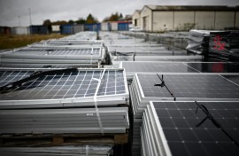 File: Piles of worn-out solar panels. AFP/Christophe Archambault