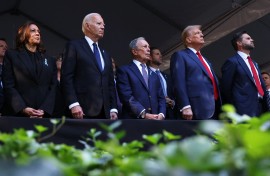 U.S. Vice President Kamala Harris, U.S. President Joe Biden, former NYC Mayor Michael Bloomberg, former US President Donald Trump attend the annual 9/11 Commemoration Ceremony. Michael M. Santiago/Getty Images via AFP