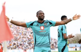 Tshegofatso Mabasa of Orlando Pirates celebrates his goal. BackpagePix/Lethogonolo Mawila