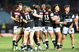 Sharks players celebrate their victory. BackpagePix/Nokwanda Zondi