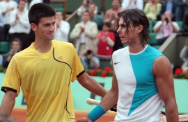 File: Rafael Nadal and Novak Djokovic after their French Tennis Open semi-final match in 2007. AFP/Francois Guillot