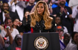 US singer-songwriter Beyonce speaks during a campaign rally for US Vice President and Democratic presidential candidate Kamala Harris. AFP/Miguel J. Rodriguez Carrillo