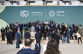 File: Participating world leaders and delegates arrive for a family photo during the United Nations Climate Change Conference (COP29) in Baku on November 12, 2024. 
