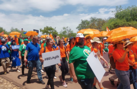 Civil society groups Solidarity and AfriForum marching against the BELA Act. eNCA/Hloni Mtimkulu