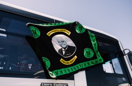 A flag of the Umkhonto We Sizwe (MKP) party sporting a picture of their leader Jacob Zuma. AFP/Rajesh Jantilal