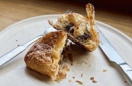 A croissant dough mince pie is pictured at Pophams bakery in London. AFP/Benjamin Cremel