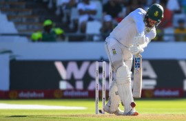 South Africa's Ryan Rickelton plays a shot. AFP/Rodger Bosch