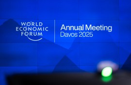 A sign of the World Economic Forum seen before the upcoming WEF annual meeting held in Davos. AFP/Fabrice Coffrini