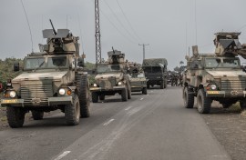 Armoured vehicles belonging to the SANDF contingent of the United Nations Organization Stabilization Mission in the Democratic Republic of the Congo (MONUSCO). AFP/Michael Lunanga