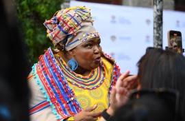 Minister of Water and Sanitation Pemmy Majodina at SONA 2025. AFP/Rodger Bosch