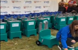 A South African company has brought a twist to school bags which convert them into functional desks and chairs, fitted with USB charging ports. 