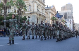 Members of the SANDF practice run ahead of SONA. Gallo Images/Ziyaad Douglas