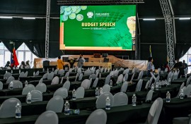 The display in the national Assembly in preparation for the 2025 Budget Speech. Gallo Images/Jeffrey Abrahams