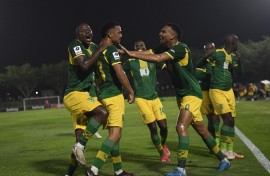 Golden Arrows right-back Keenan Phillips celebrates his goal. BackpagePix/Sydney Mahlangu