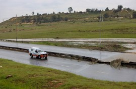 File: A JMPD vehicle blocking a flooded road. Papi Morake/Gallo Images via Getty Image