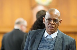 Ace Magashule looks on inside the High Court in Bloemfontein. AFP/Lihlumelo Toyana