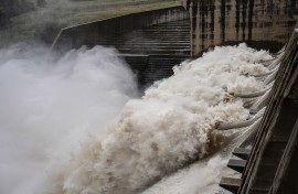 Gates are opened to reduce the pressure on the Vaal Dam. Ihsaan Haffejee/Anadolu via Getty Images 