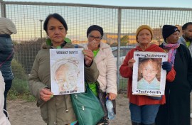 The community of Saldanha Bay outside court during the Joshlin kidnapping case