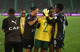 The team celebrating with Lebohang Ramalepe. BackpagePix/Sydney Mahlangu