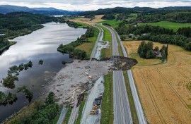 The motorway damaged by a landslide. Ole Martin Wold/NTB/AFP