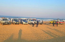 Emergency services on the scene where an Aircraft crashed into a beach in Durban - Suncoast beach (Search and Rescue services)