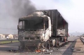 Truck torched by residents during a protest at Bayland in Nelson Mandela Bay 