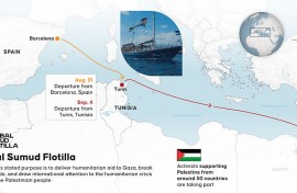 The flotilla's stated purpose is to deliver humanitarian aid to Gaza. Yasin Demirci/Anadolu via Getty Images