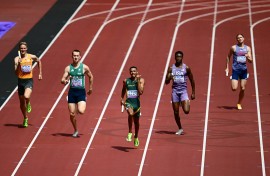 South Africa's Gardeo Isaacs competes in the mixed 4x400m relay heats during the World Athletics Championships. AFP/Yuichi Yamazaki