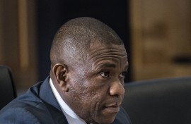 Police Commissioner Nhlanhla Mkhwanazi gives testimony. AFP/Phill Magakoe